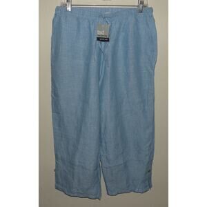 TSD Two Star Dog Womens Petite Large Wide Leg Stretch Waist Capri Blue Linen NWT